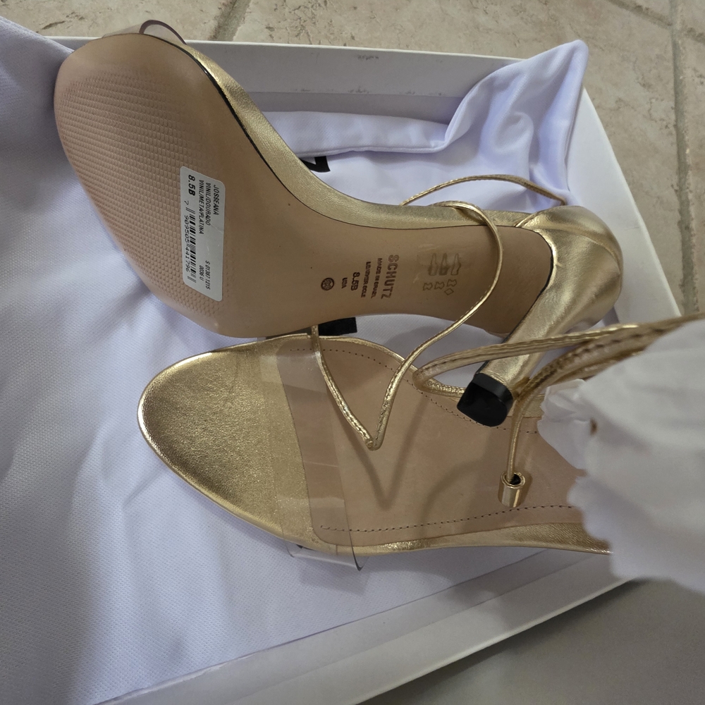 SCHUTZ Gold Heels with Stiletto Design